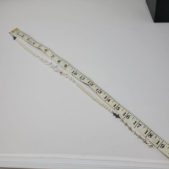 Vintage 50s AB Crystals Faux Pearl Choker Necklace Clear Aurora Borealis Japan - Picture 5 of 11